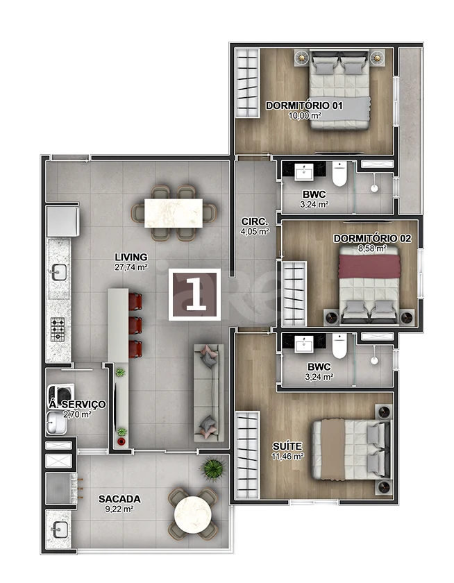 Planta — Apartamento 92,06 m²