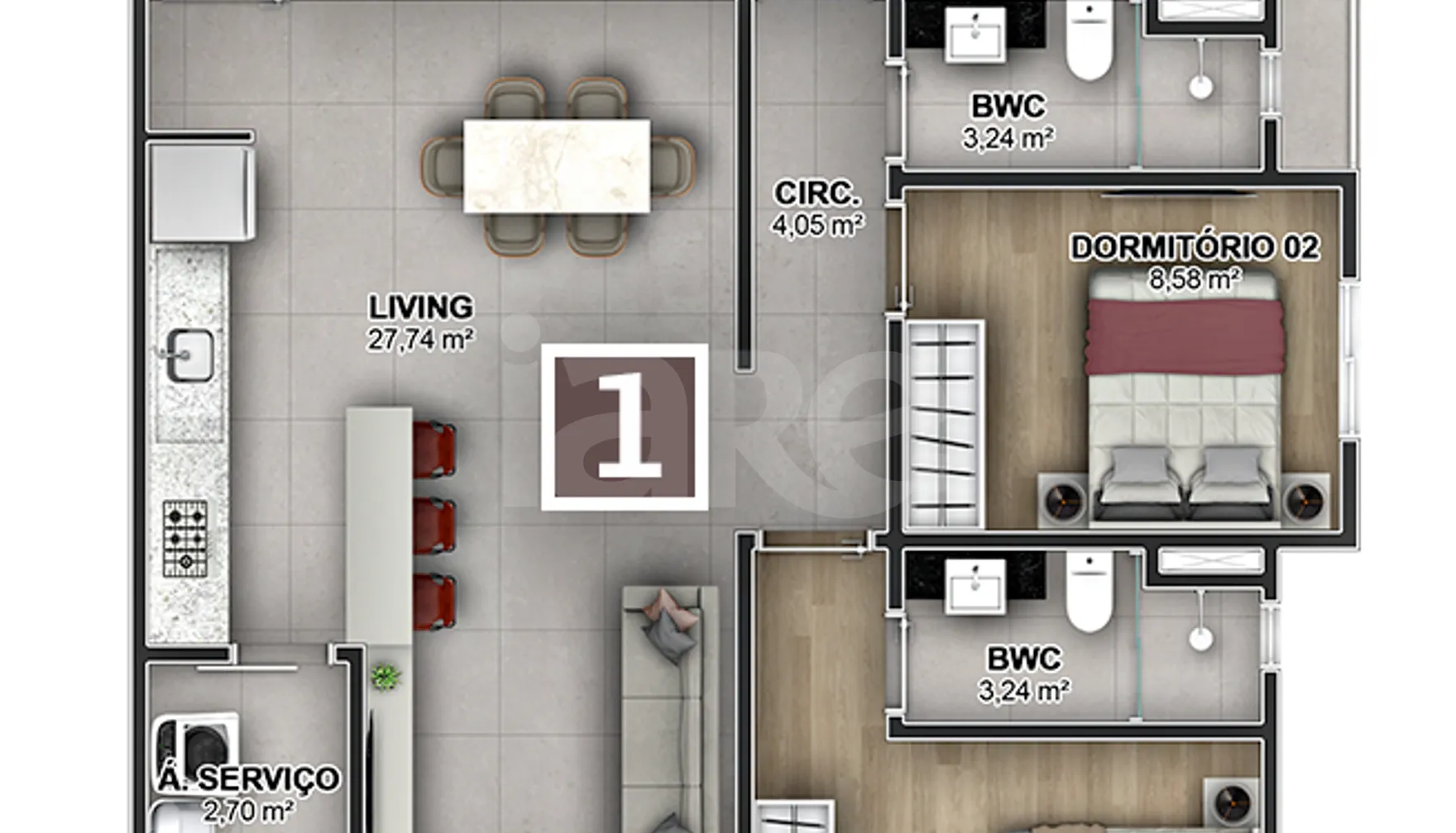 Planta — Apartamento 92,06 m²