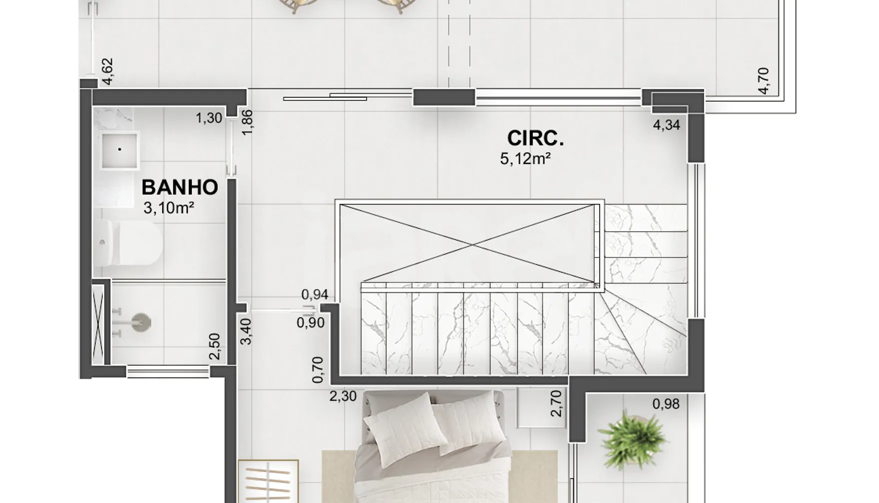 Planta — Cobertura Duplex 121,4 m²