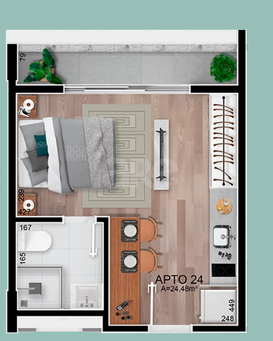 Planta — Studio 22,66 m²