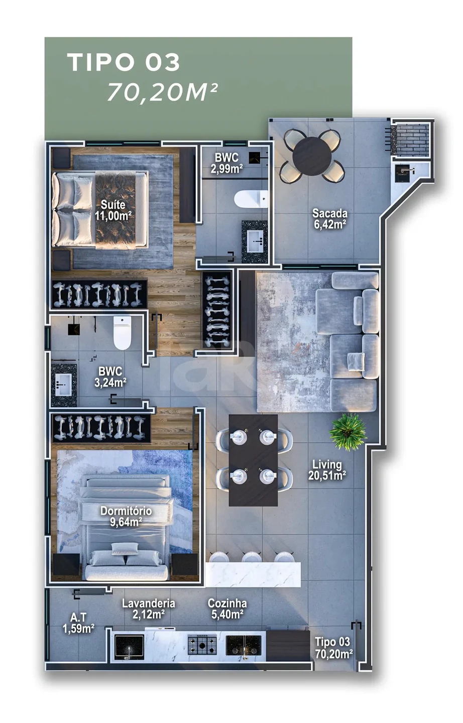 Planta — Apartamento 70,2 m²