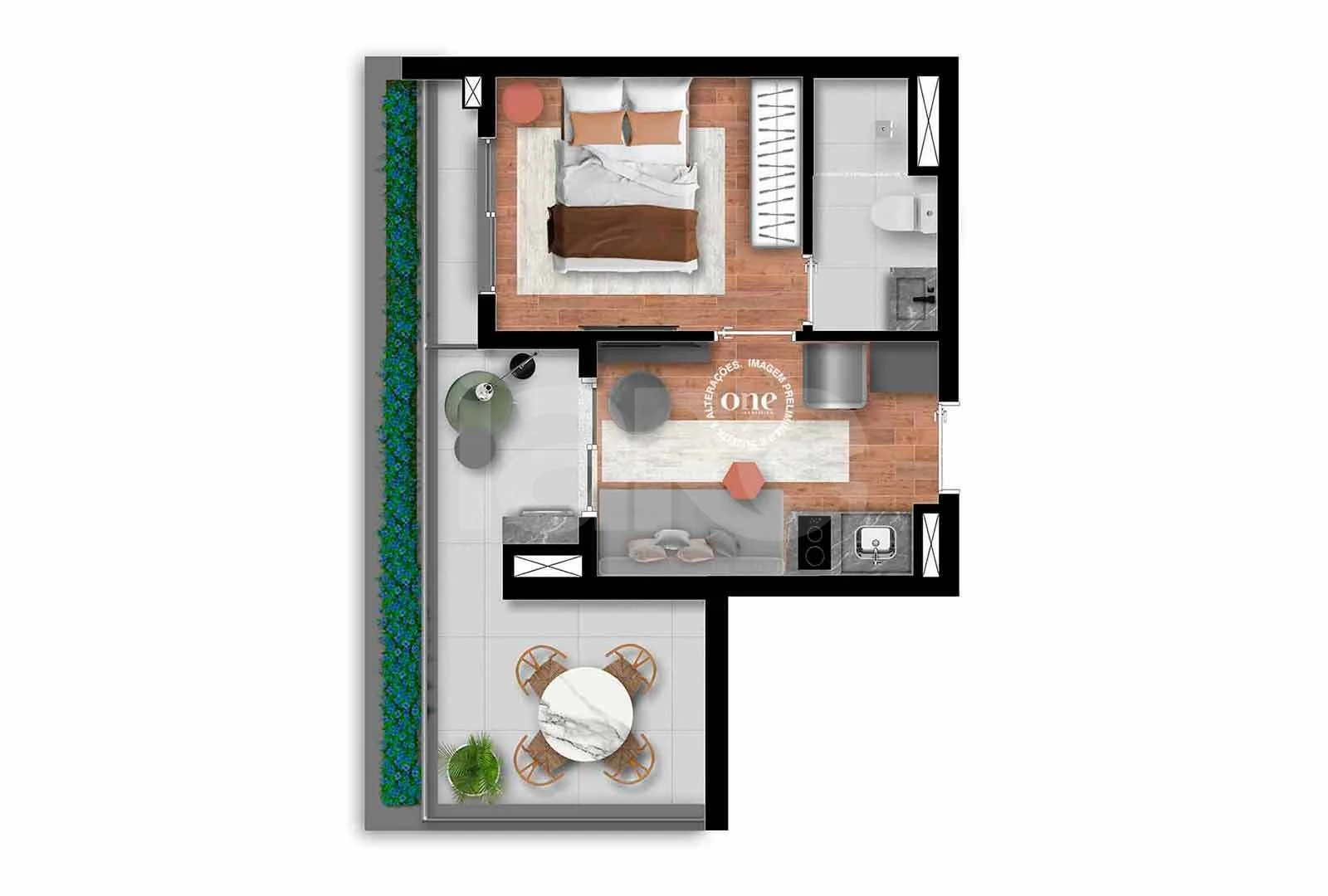 Planta — Studio 35,97 m²