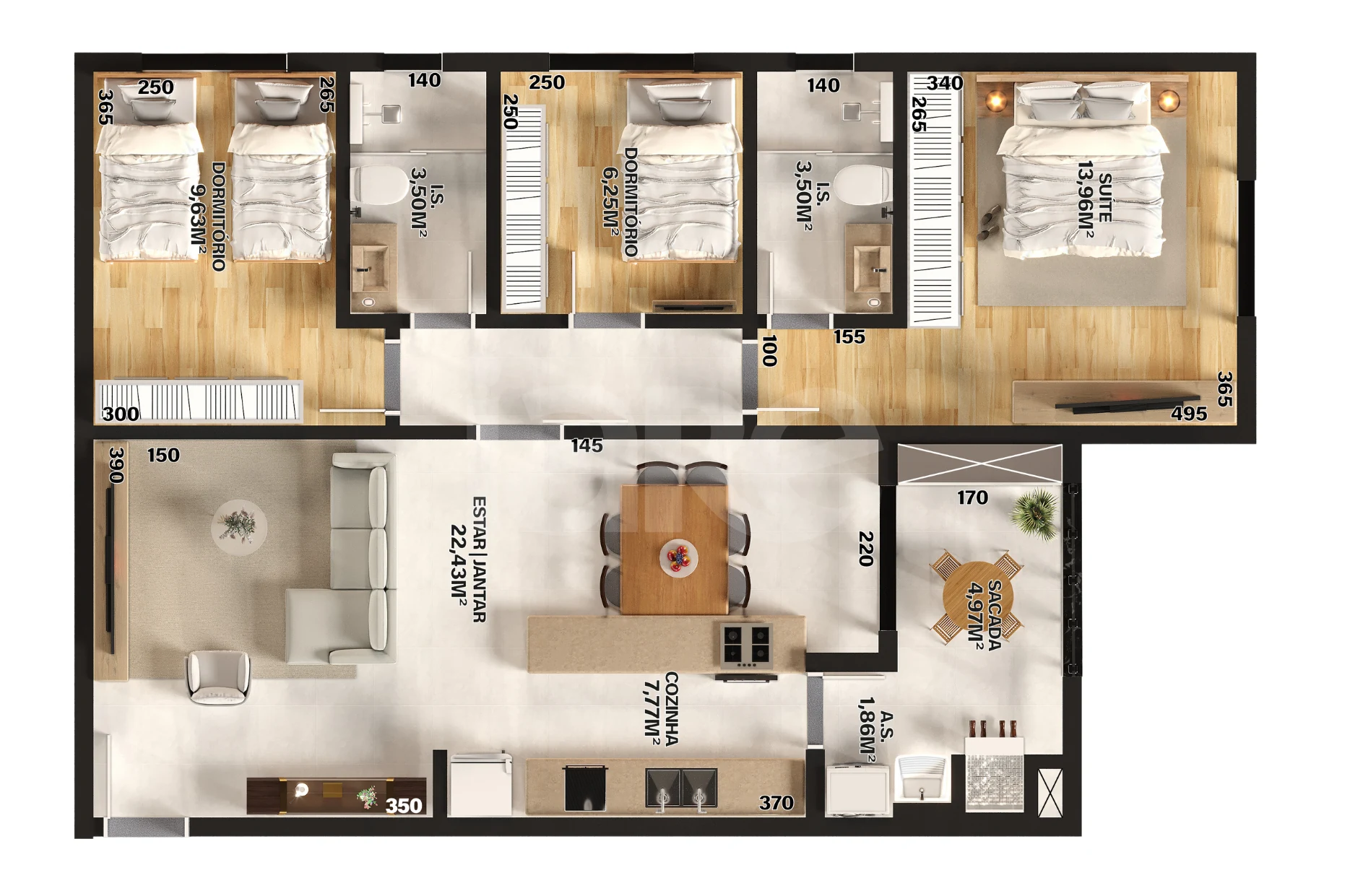 Planta — Apartamento 89,89 m²