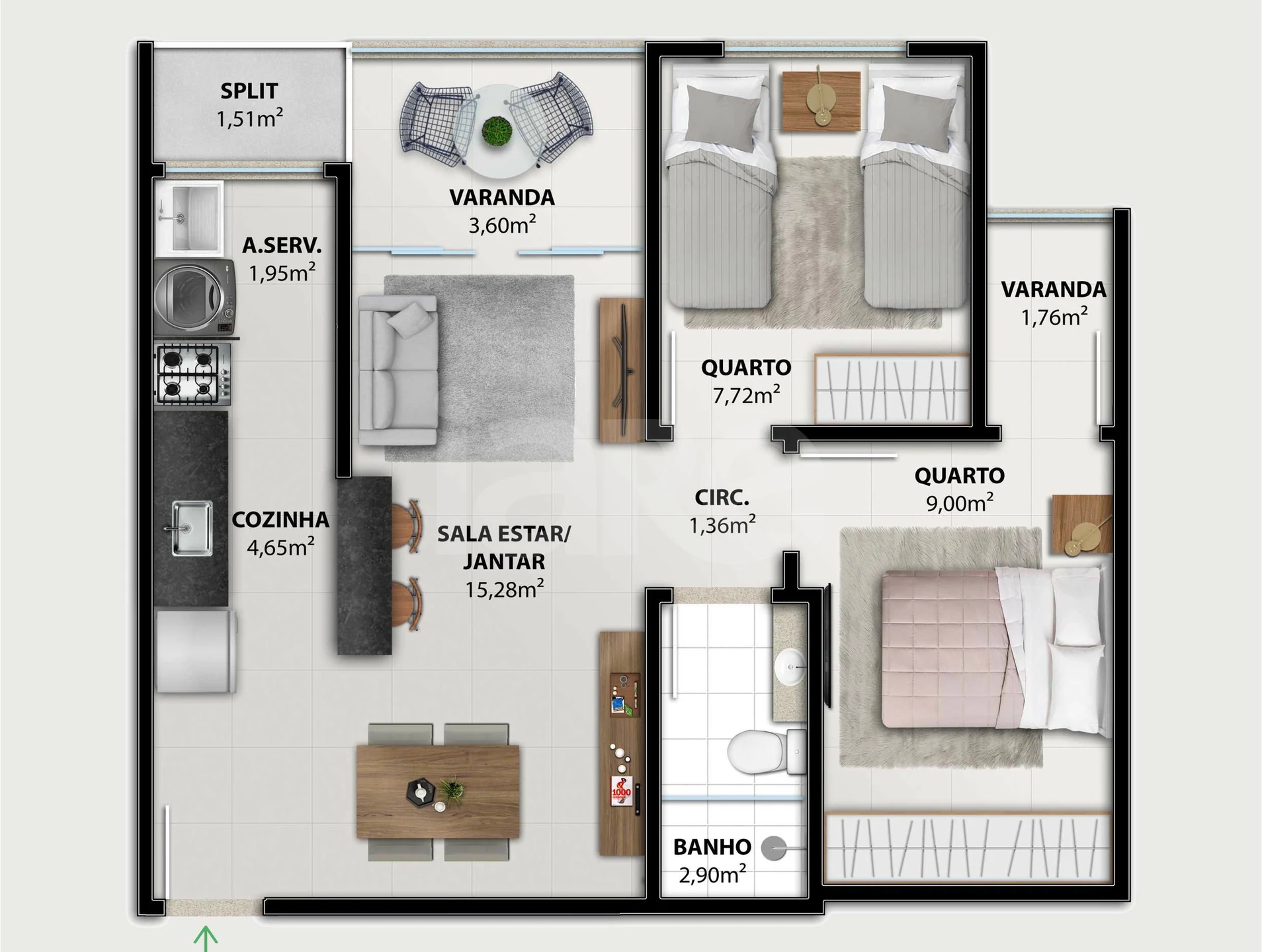 Planta — Apartamento 56,72 m²