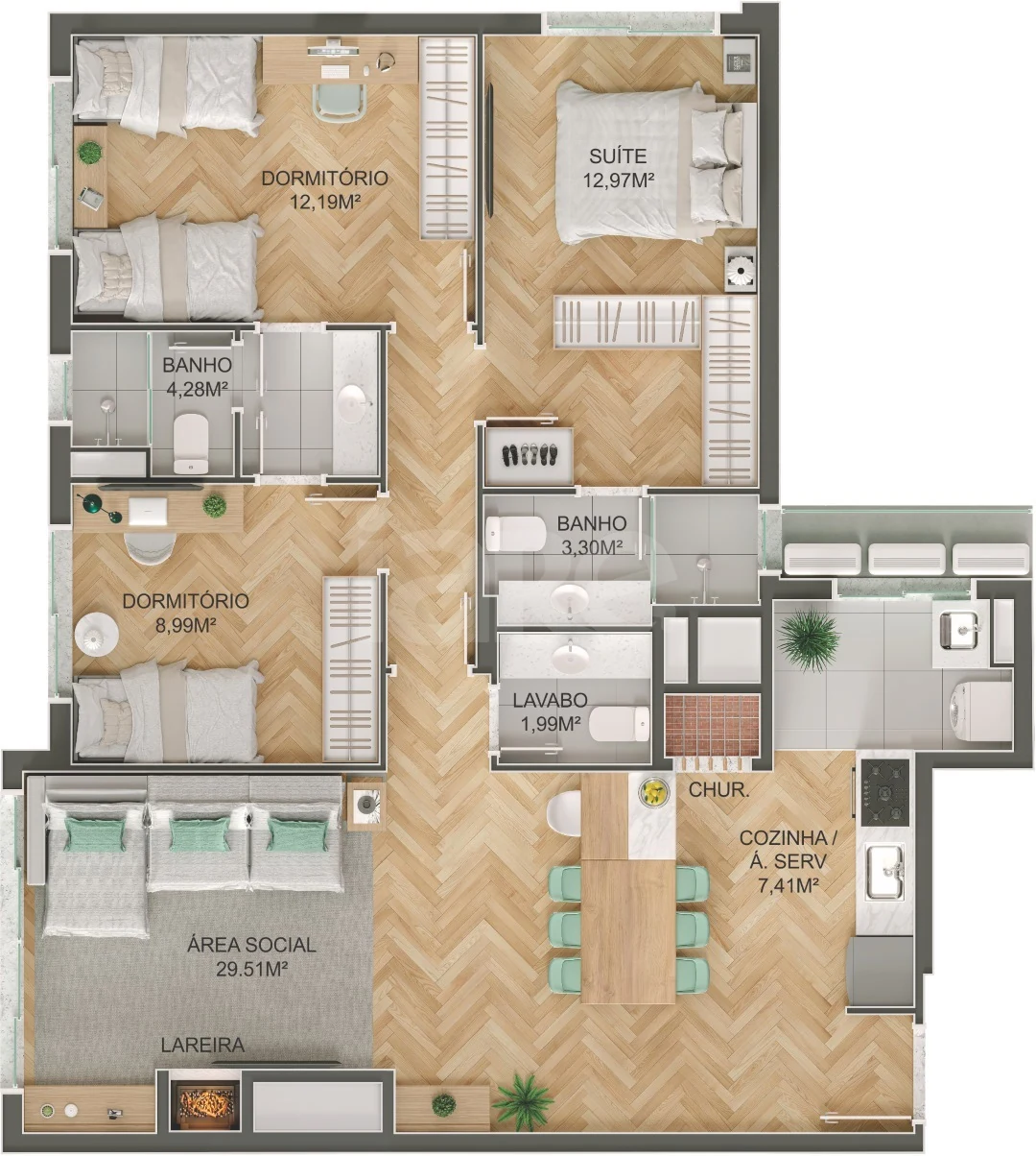 Planta — Apartamento 103,12 m²