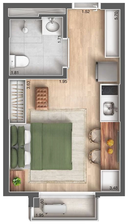 Planta — Studio 24,14 m²