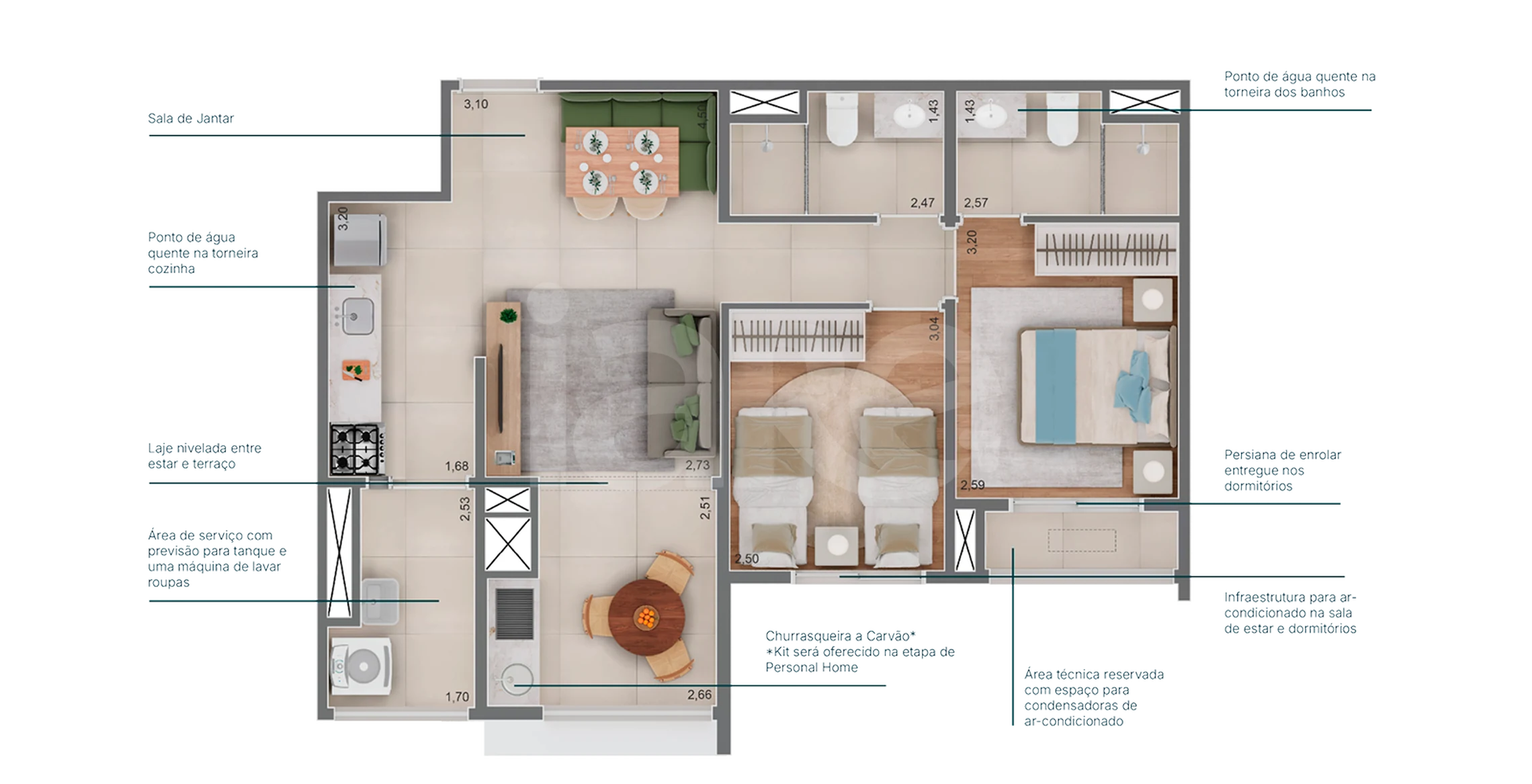 Planta — Apartamento 64,31 m²