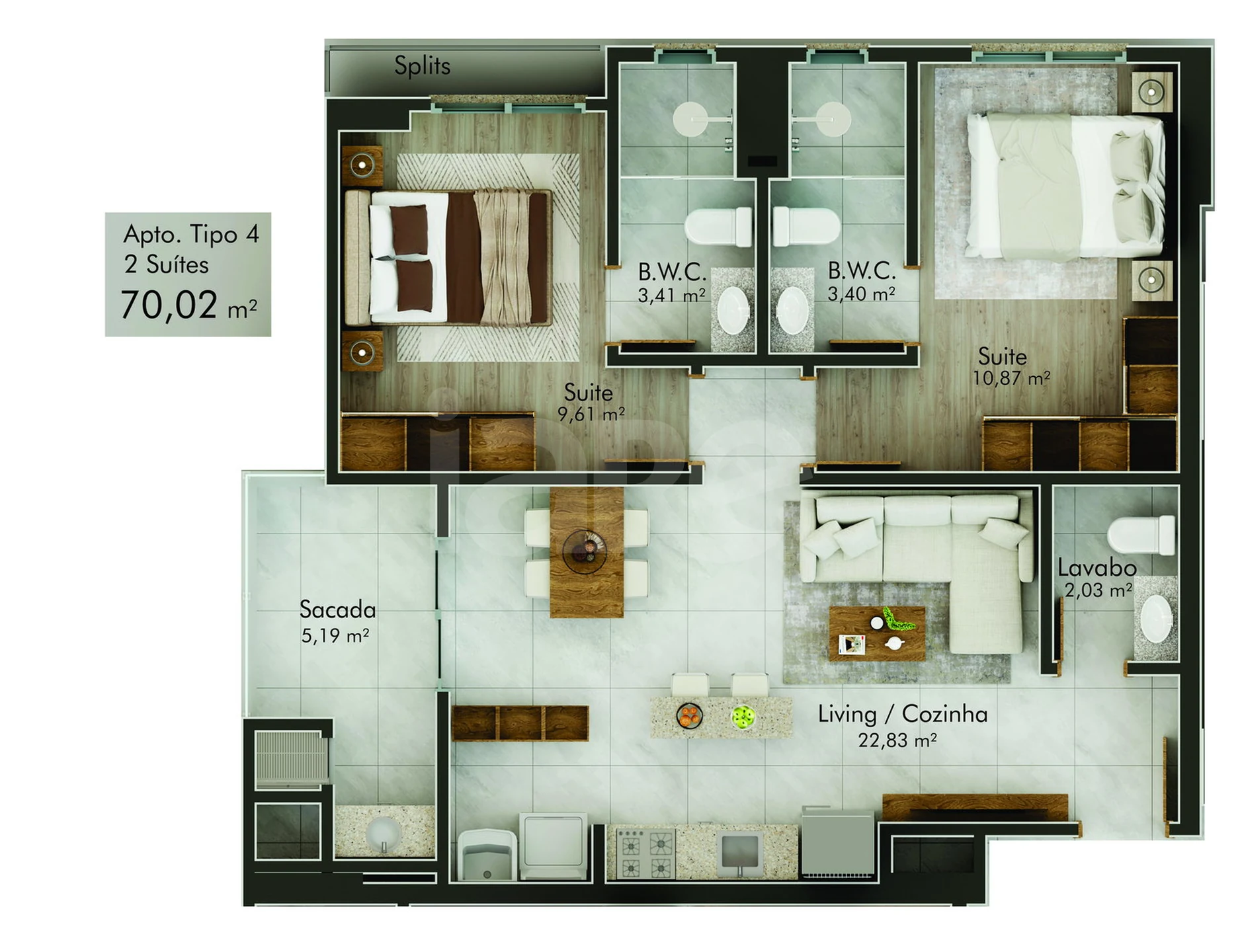Planta — Apartamento 70,02 m²