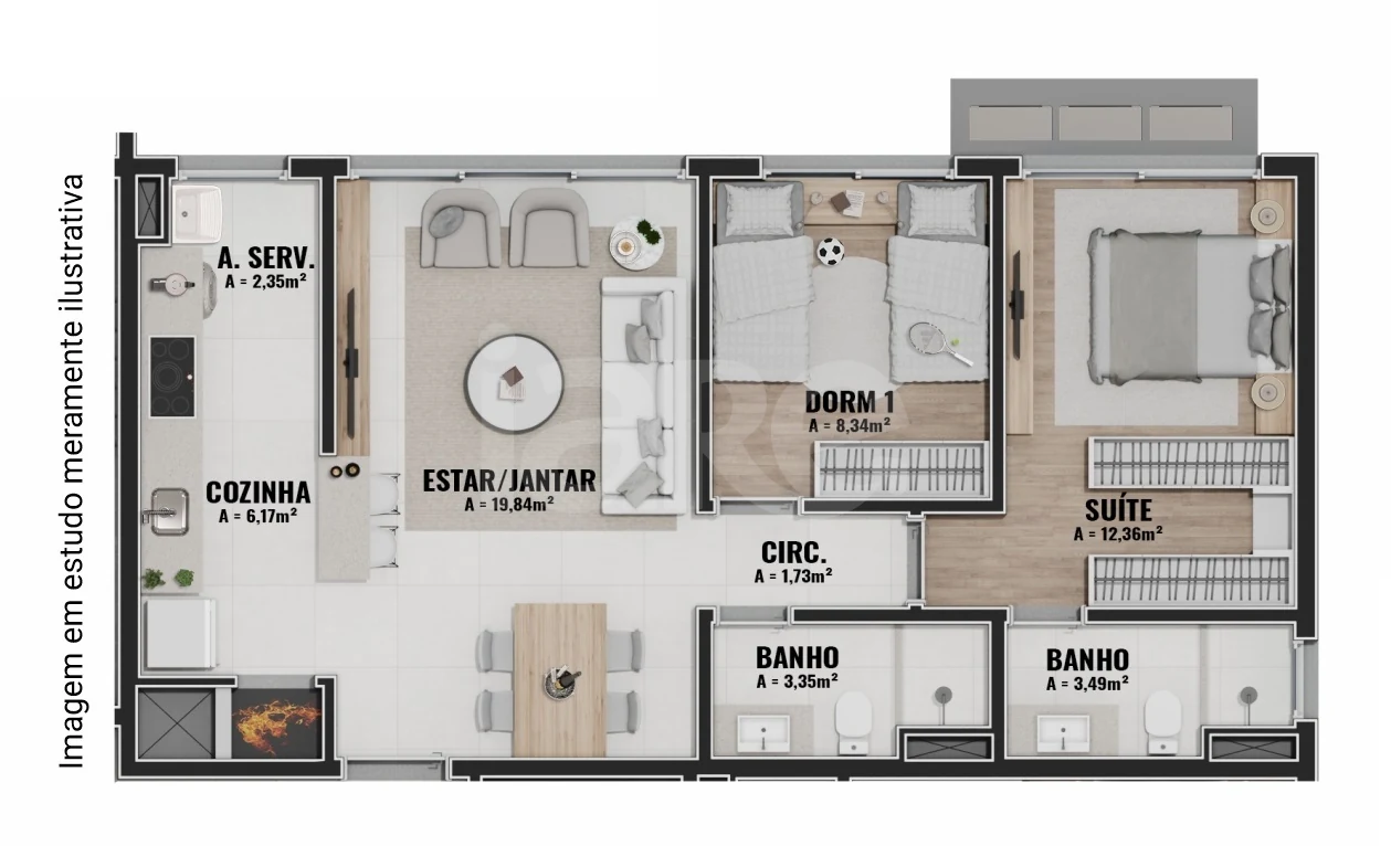 Planta — Apartamento 72,77 m²