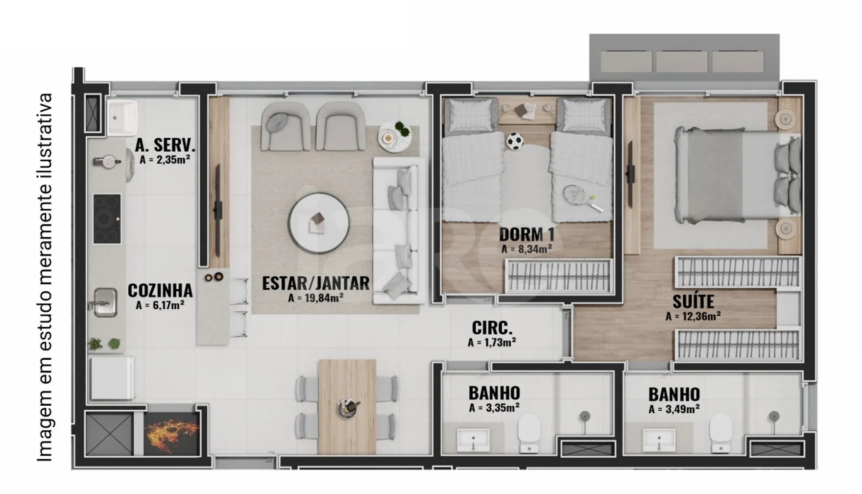 Planta — Apartamento 72,77 m²