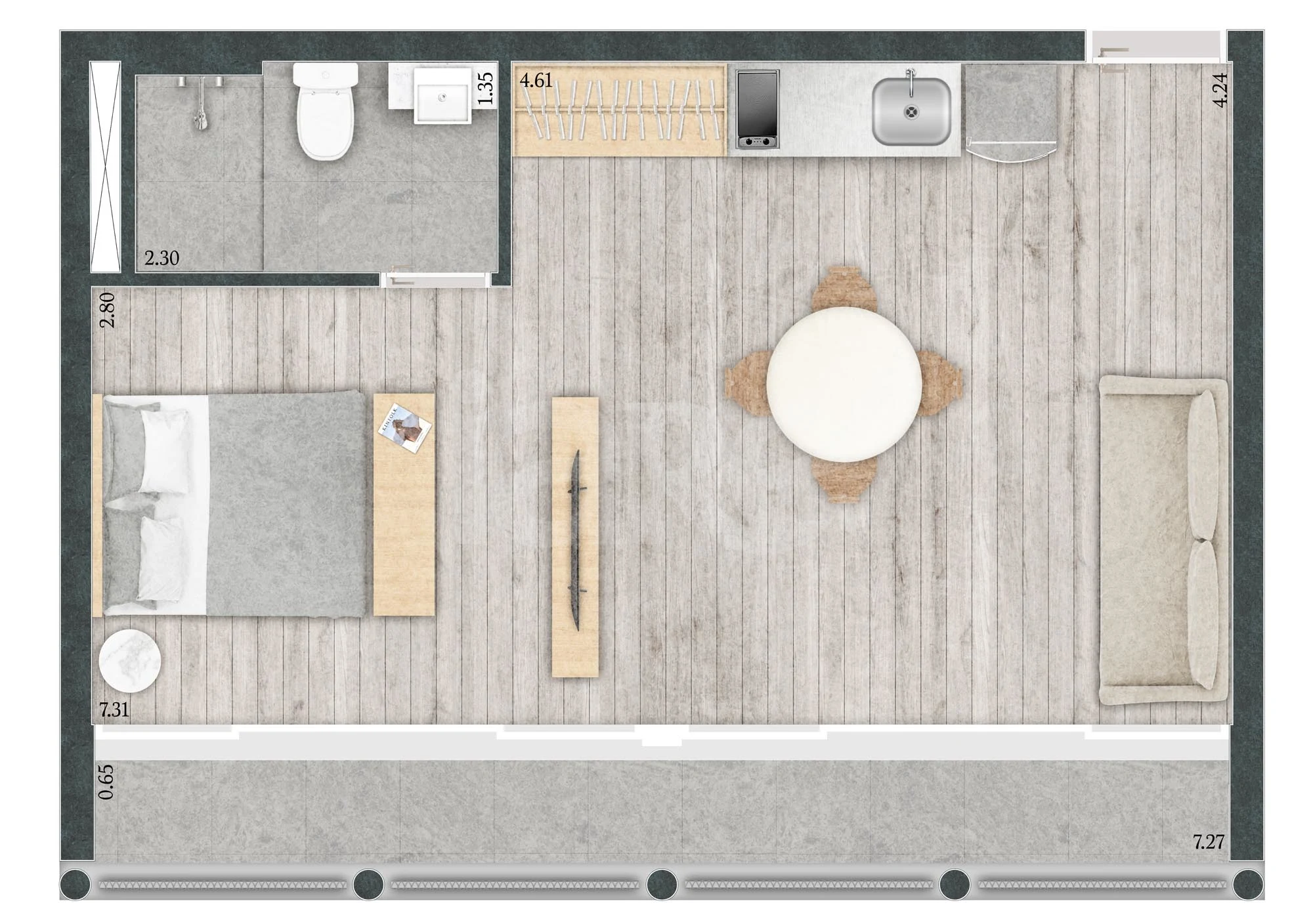 Planta — Studio 33,9 m²
