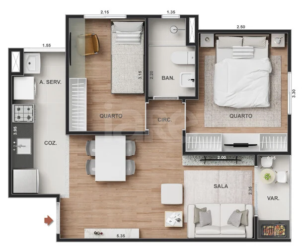 Planta — Apartamento 43,6 m²