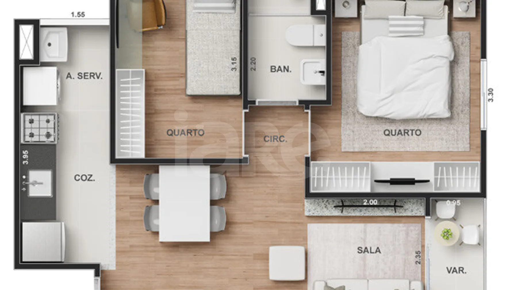 Planta — Apartamento 43,6 m²