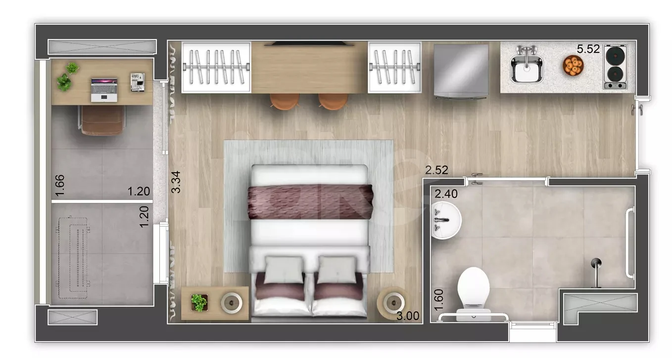 Planta — Studio 26,19 m²