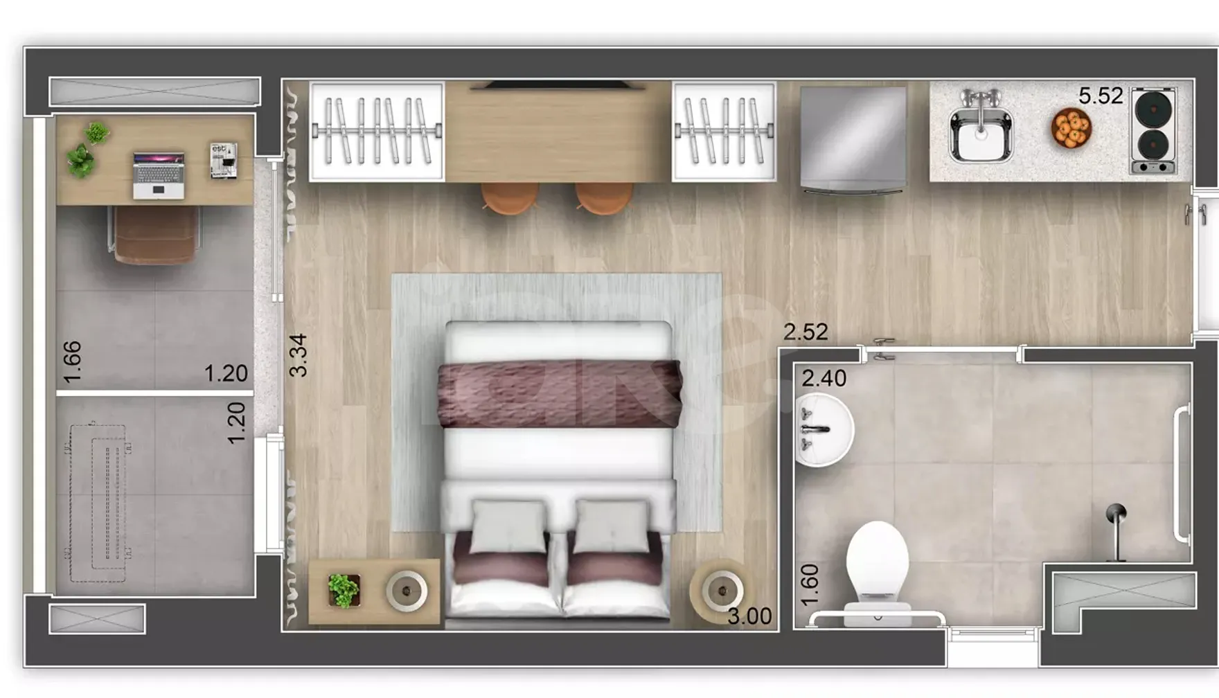 Planta — Studio 26,19 m²