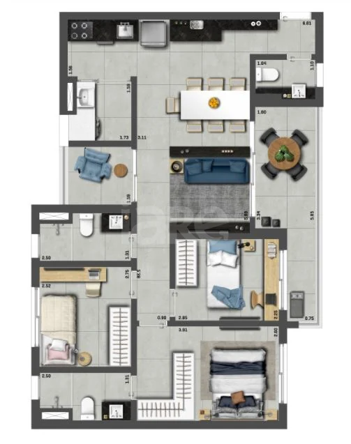 Planta — Apartamento 85,04 m²