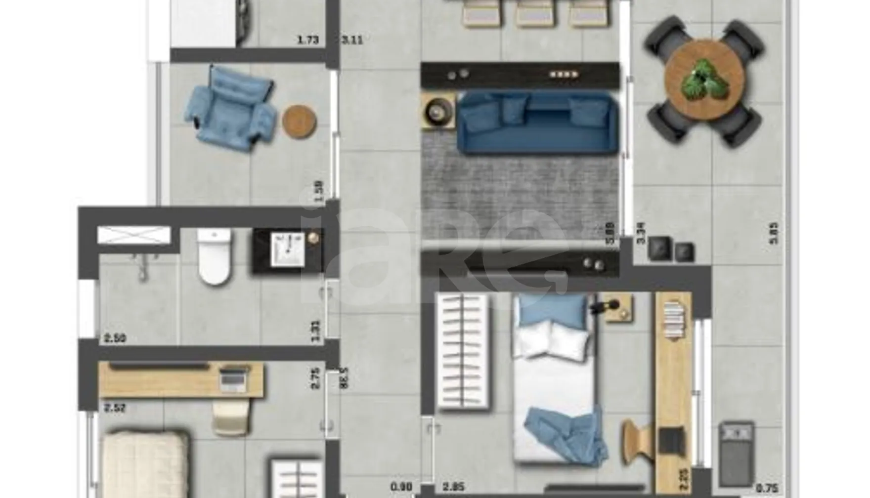 Planta — Apartamento 85,04 m²