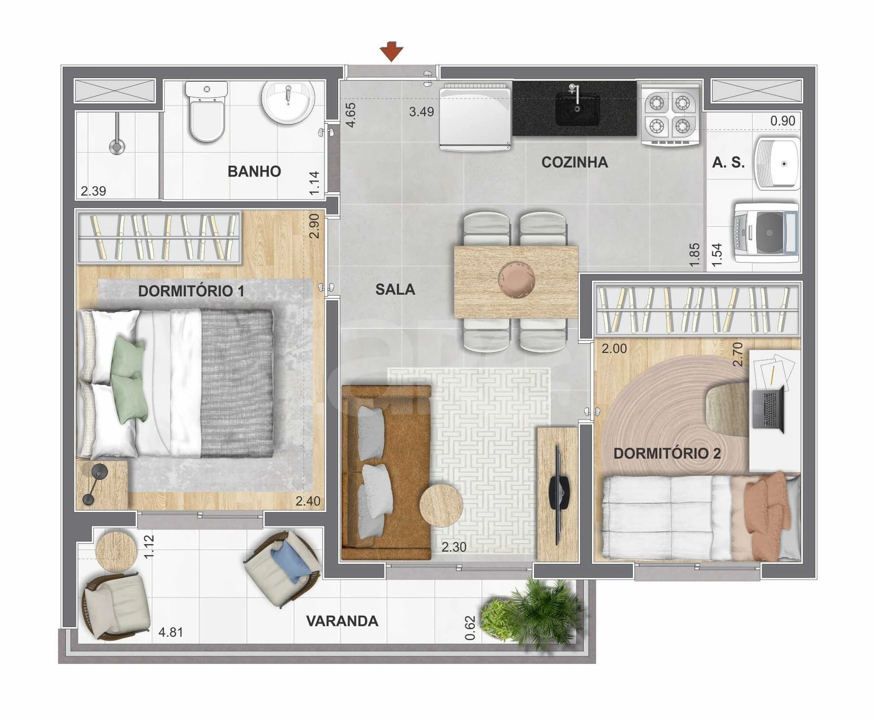 Planta — Apartamento 34,6 m²