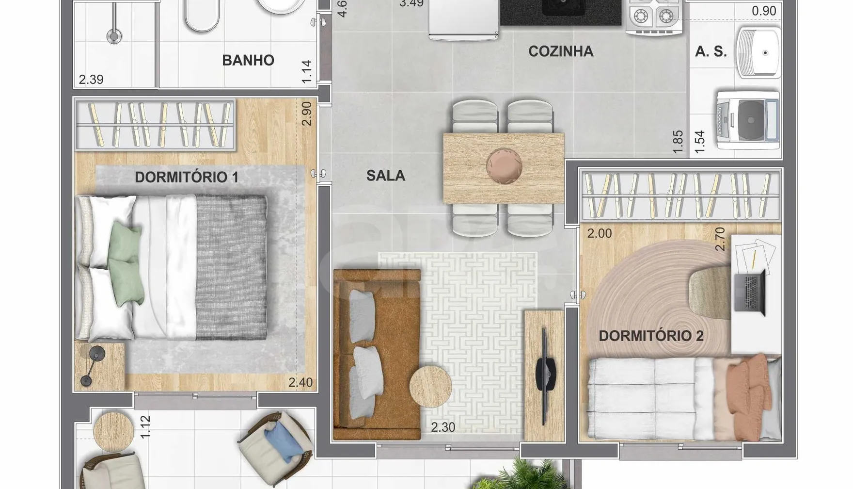 Planta — Apartamento 34,6 m²