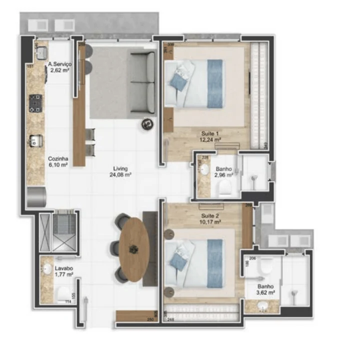 Planta — Apartamento 76,7 m²