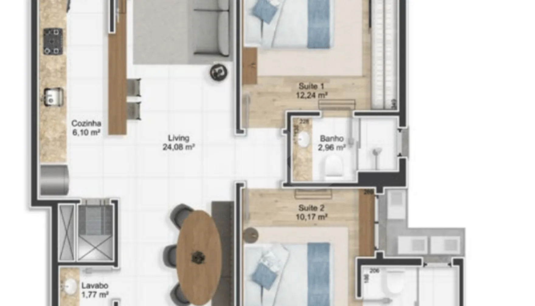 Planta — Apartamento 76,7 m²