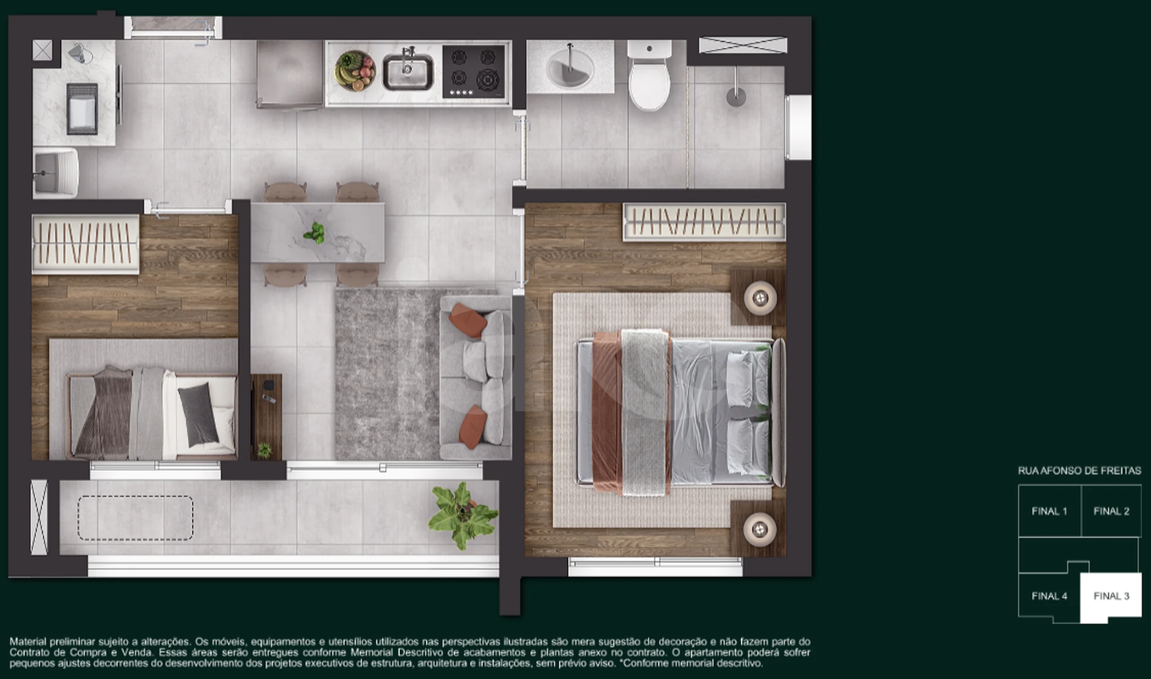 Planta — 3 ao 12 pavimento 37,02 m²