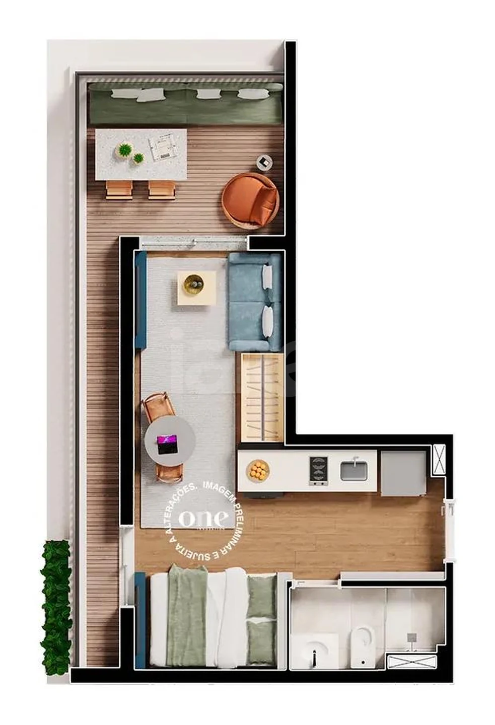 Planta — Studio 39,86 m²