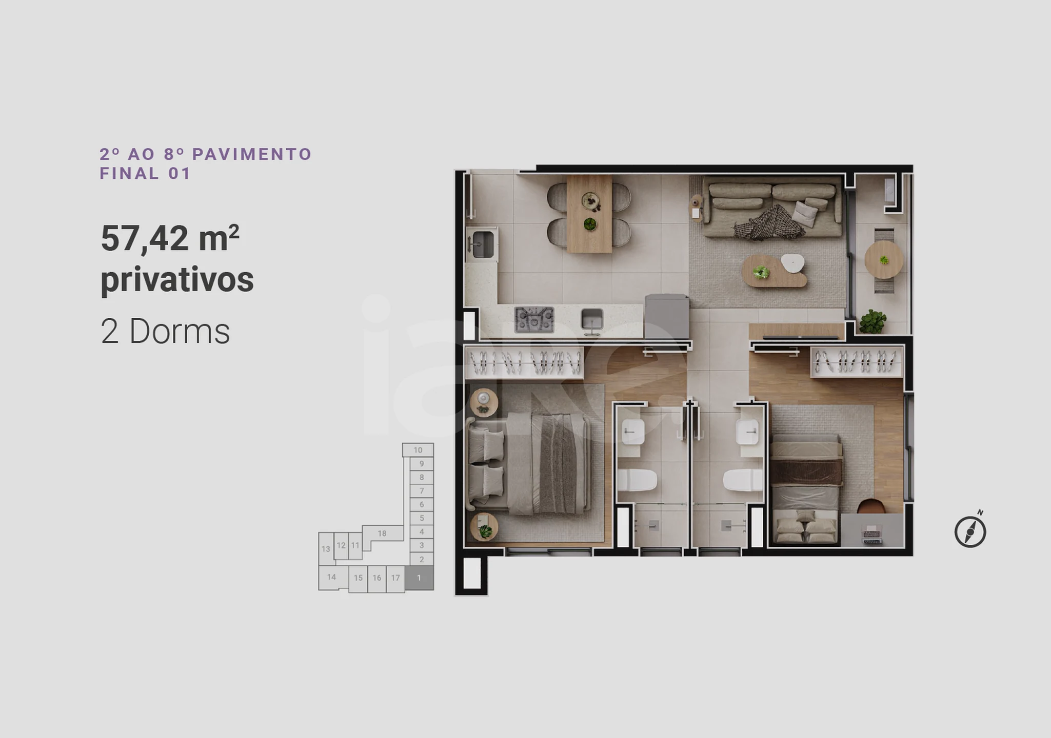 Planta — Apartamento 57,42 m²