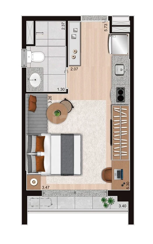 Planta — Studio 24,21 m²