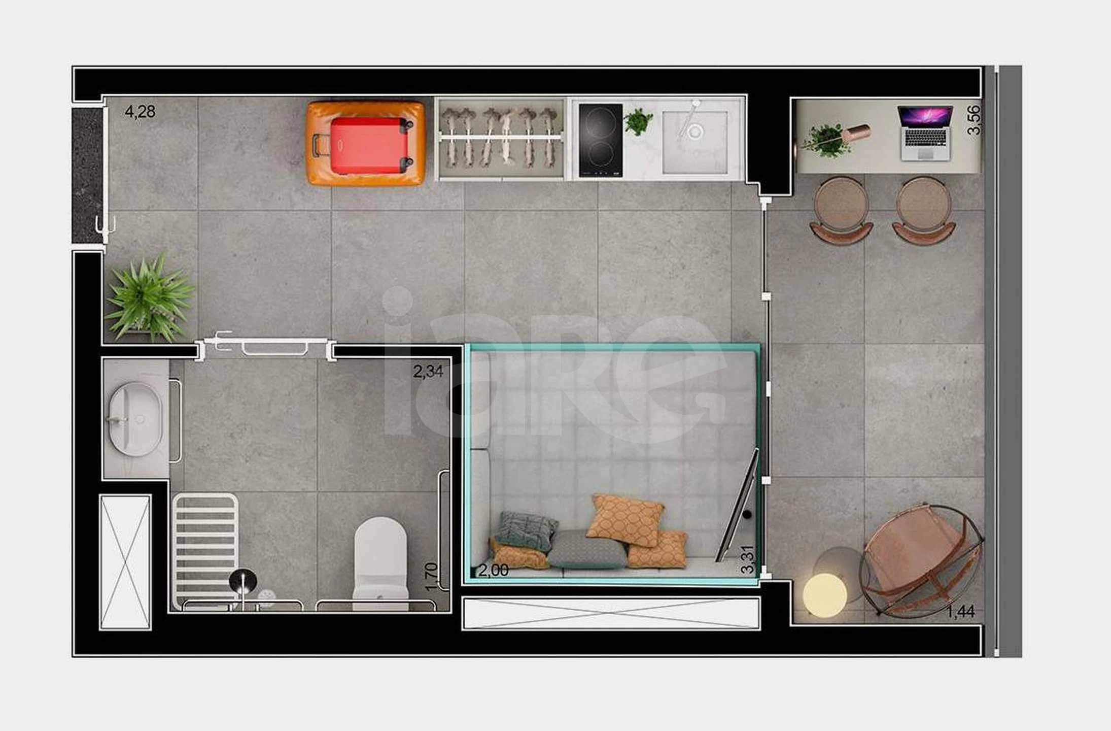 Planta — Studio 23,69 m²