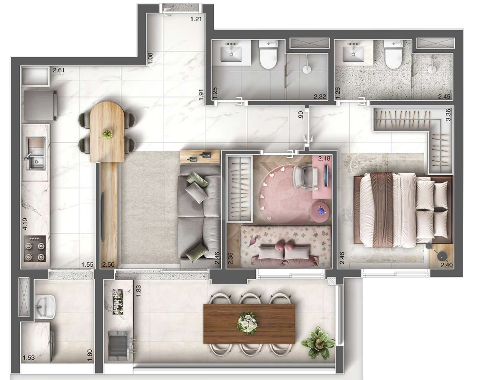 Planta — Apartamento 60,57 m²