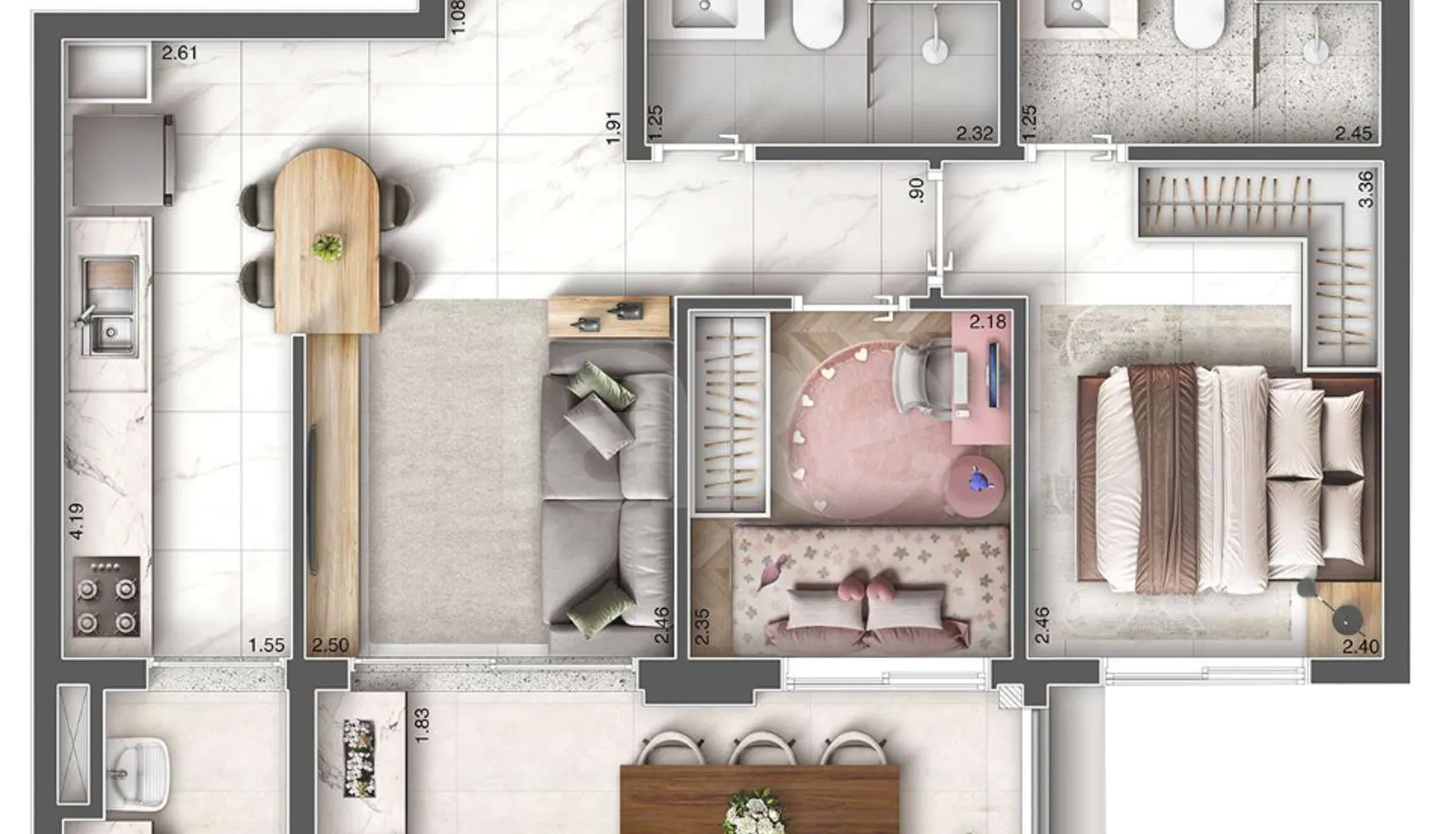 Planta — Apartamento 60,57 m²
