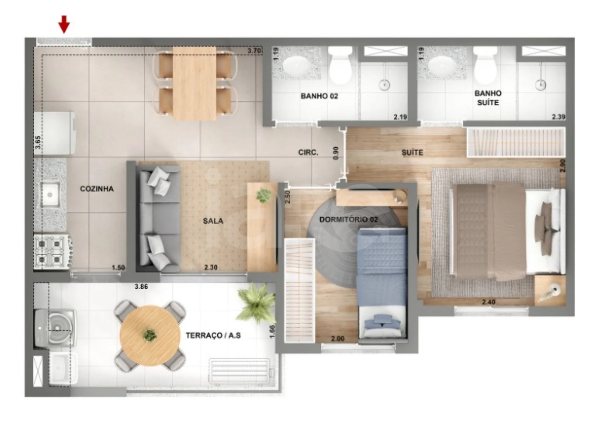 Planta — Apartamento 45 m²