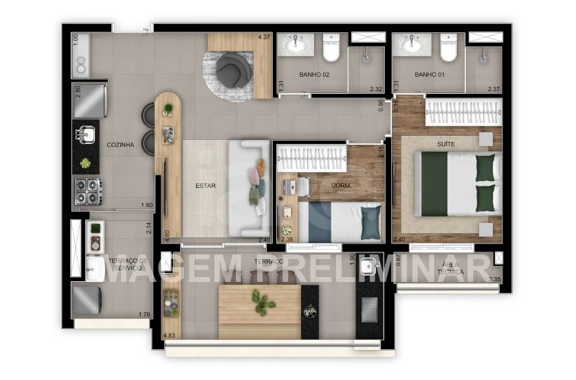 Planta — Apartamento 64,09 m²