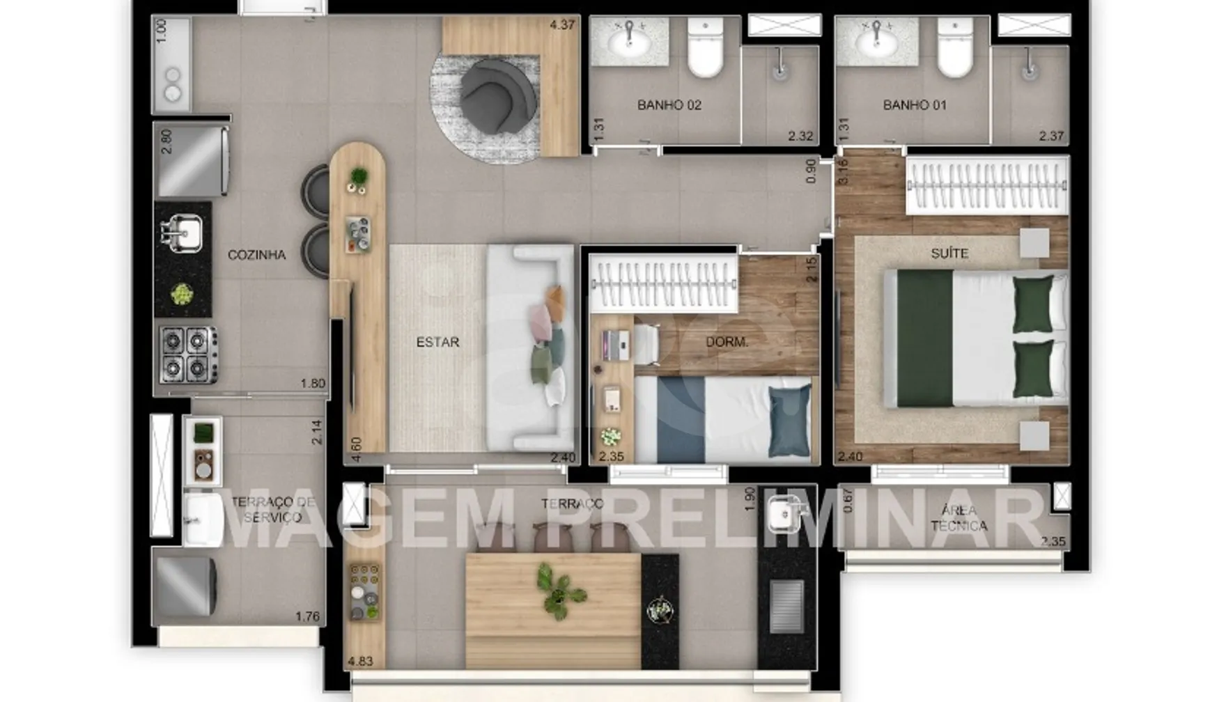 Planta — Apartamento 64,09 m²