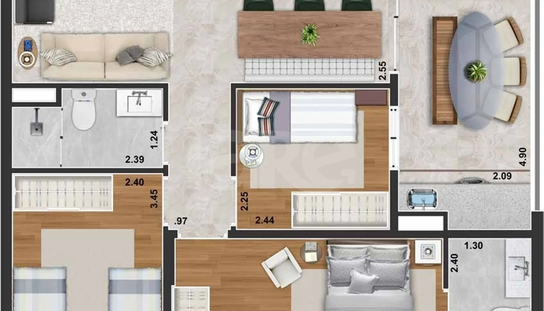 Planta — Apartamento 65,45 m²