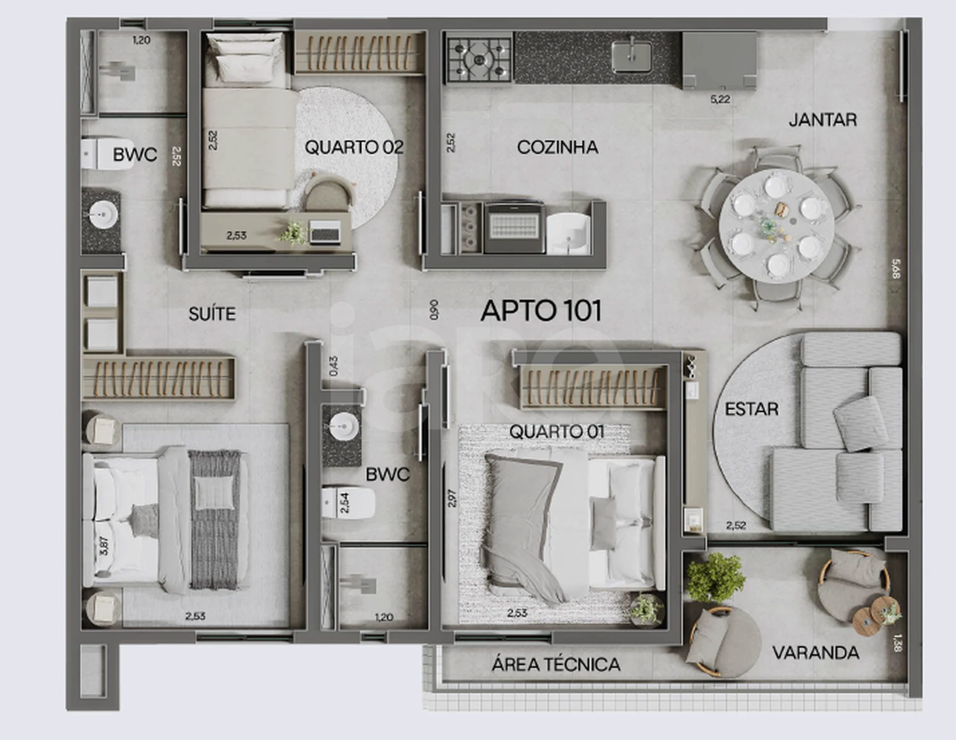 Planta — Apartamento 70,74 m²