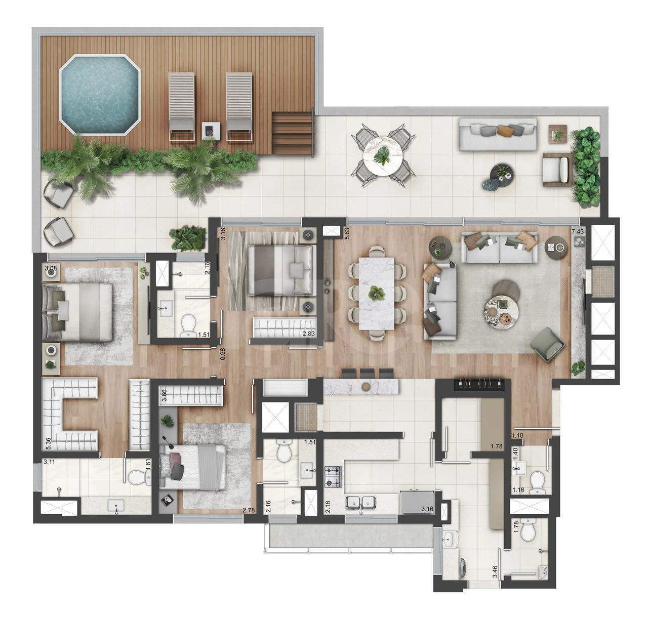 Planta — Apartamento 143,23 m²