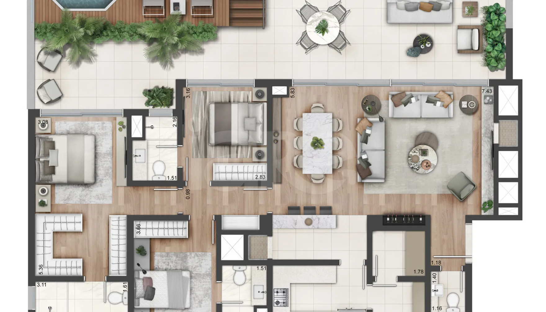 Planta — Apartamento 143,23 m²