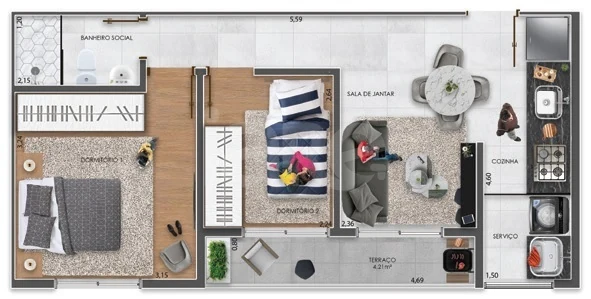 Planta — Apartamento 48 m²