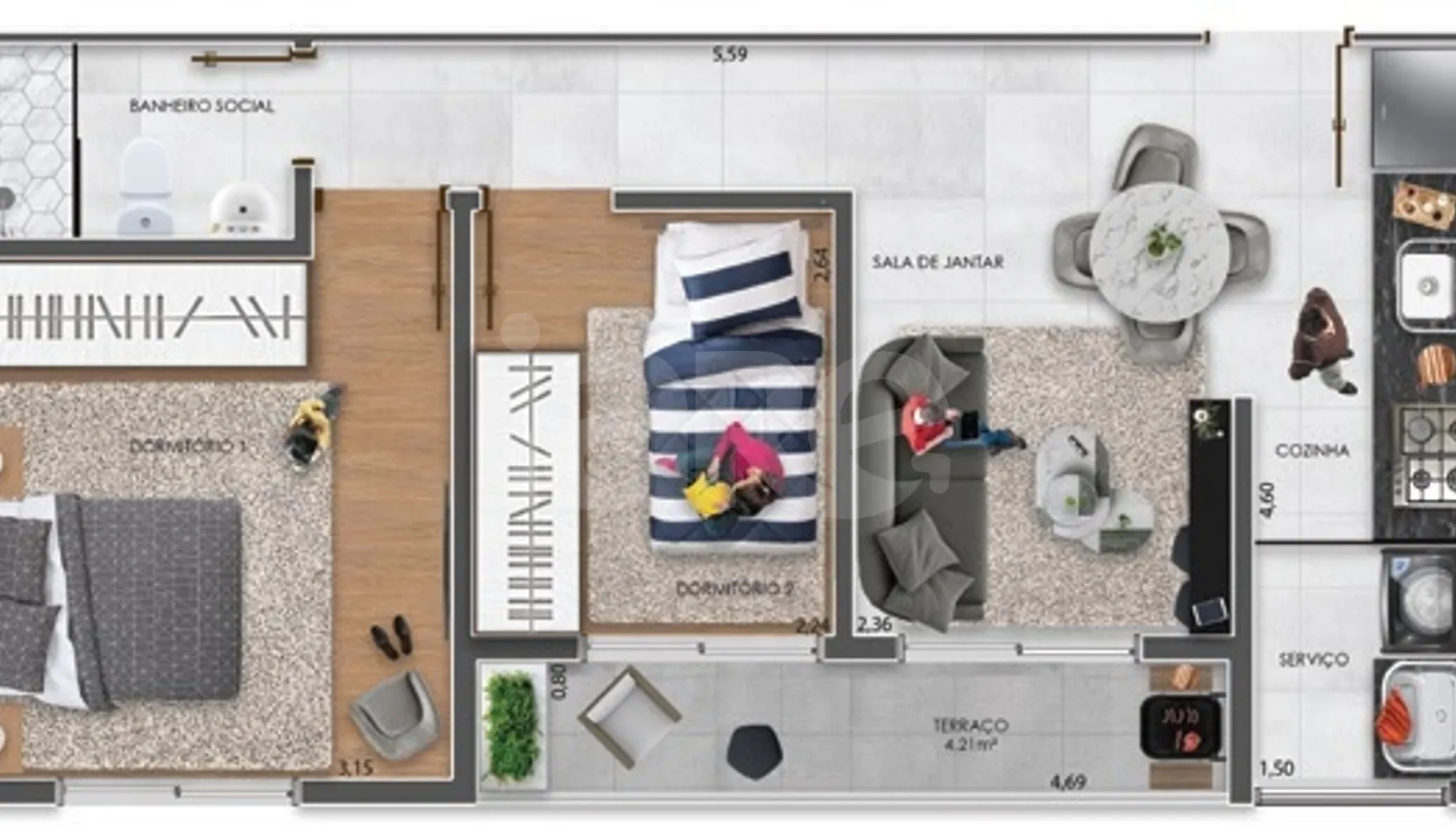 Planta — Apartamento 48 m²
