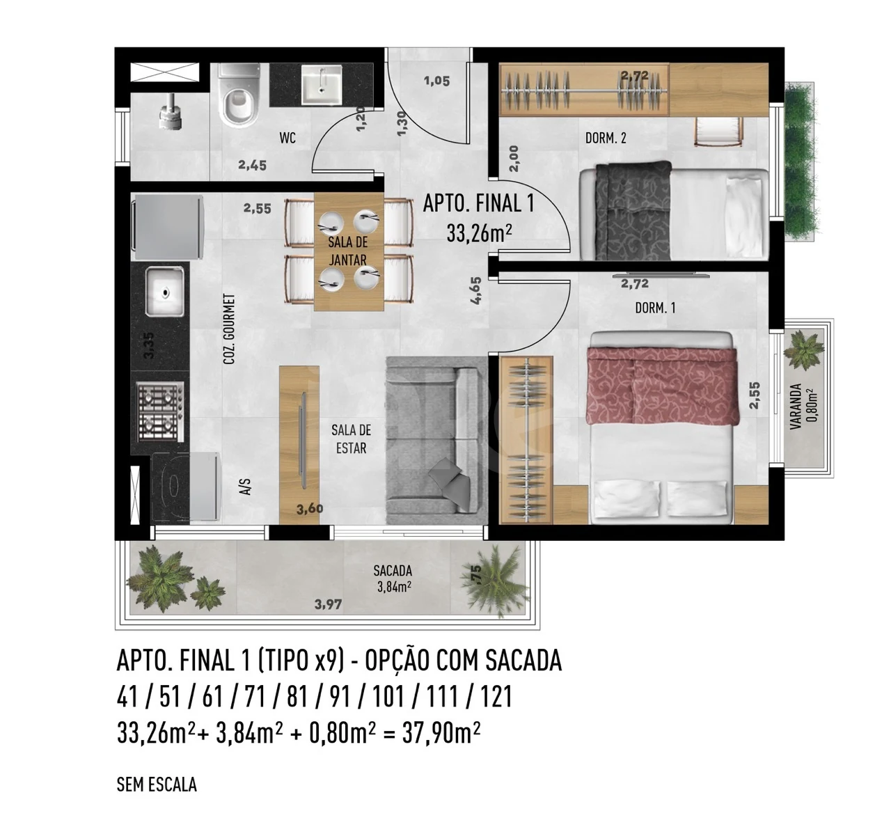 Planta — Apartamento 37,9 m²