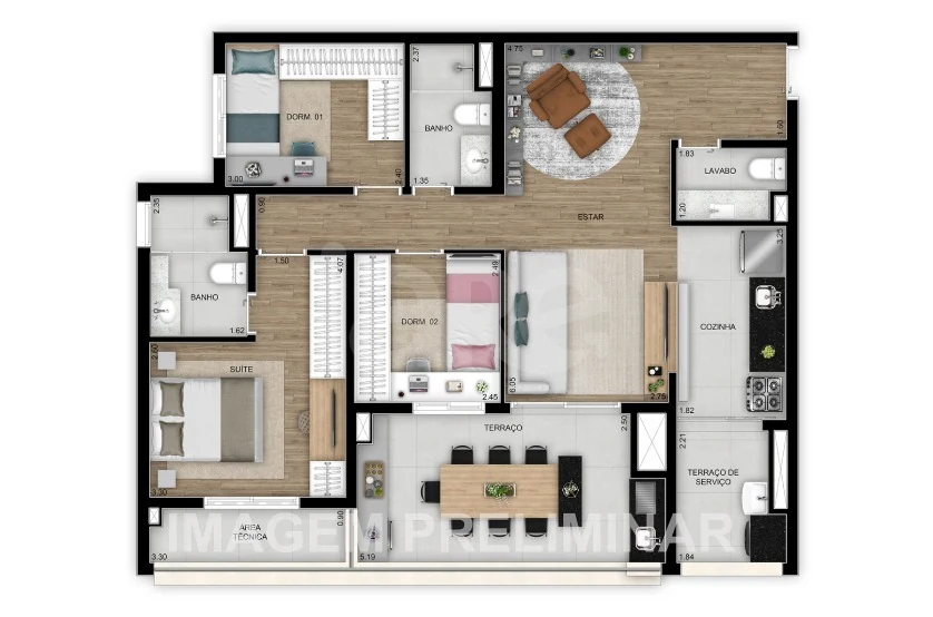 Planta — Apartamento 96,69 m²