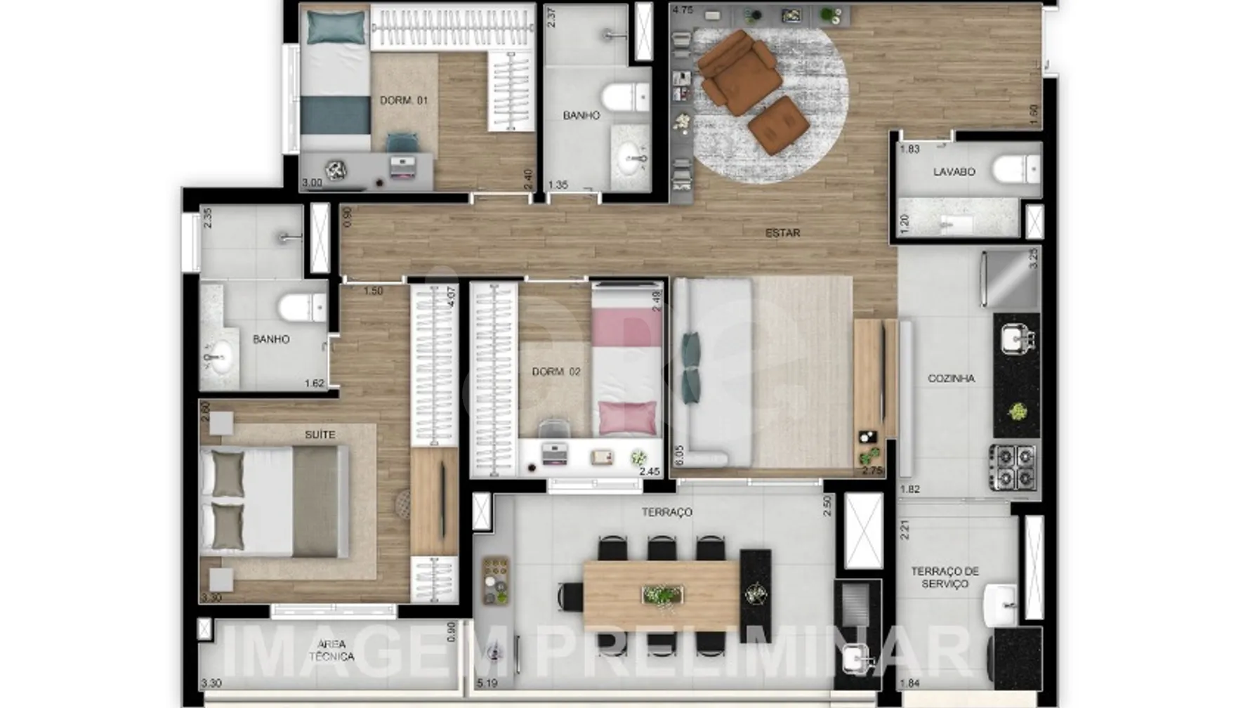 Planta — Apartamento 96,69 m²