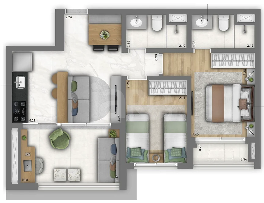 Planta — Apartamento 61 m²