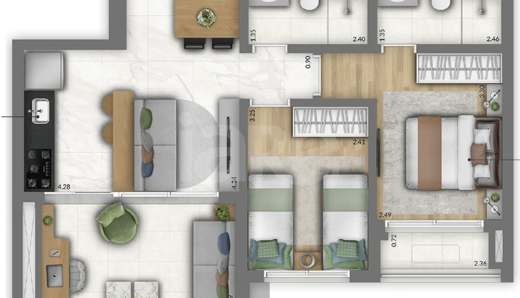 Planta — Apartamento 61 m²