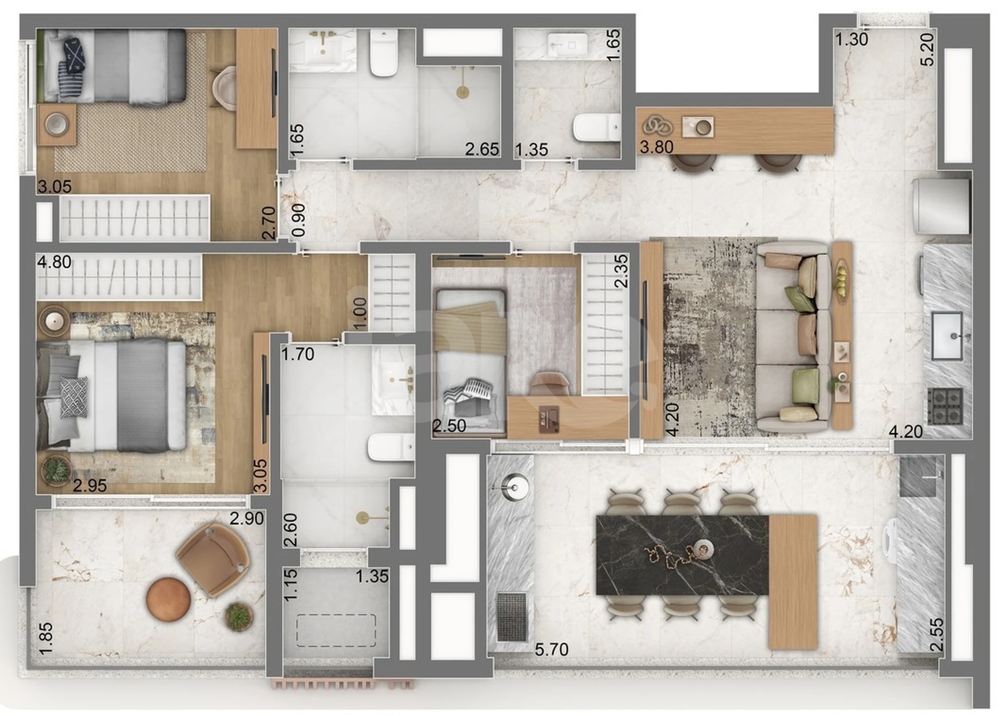 Planta — Apartamento 96,3 m²