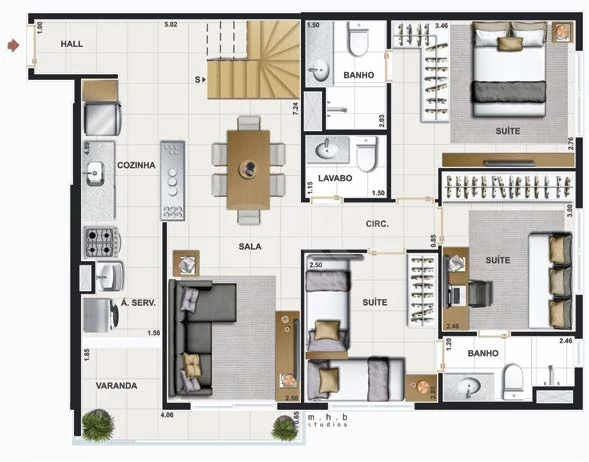 Planta — Cobertura Duplex 148,74 m²