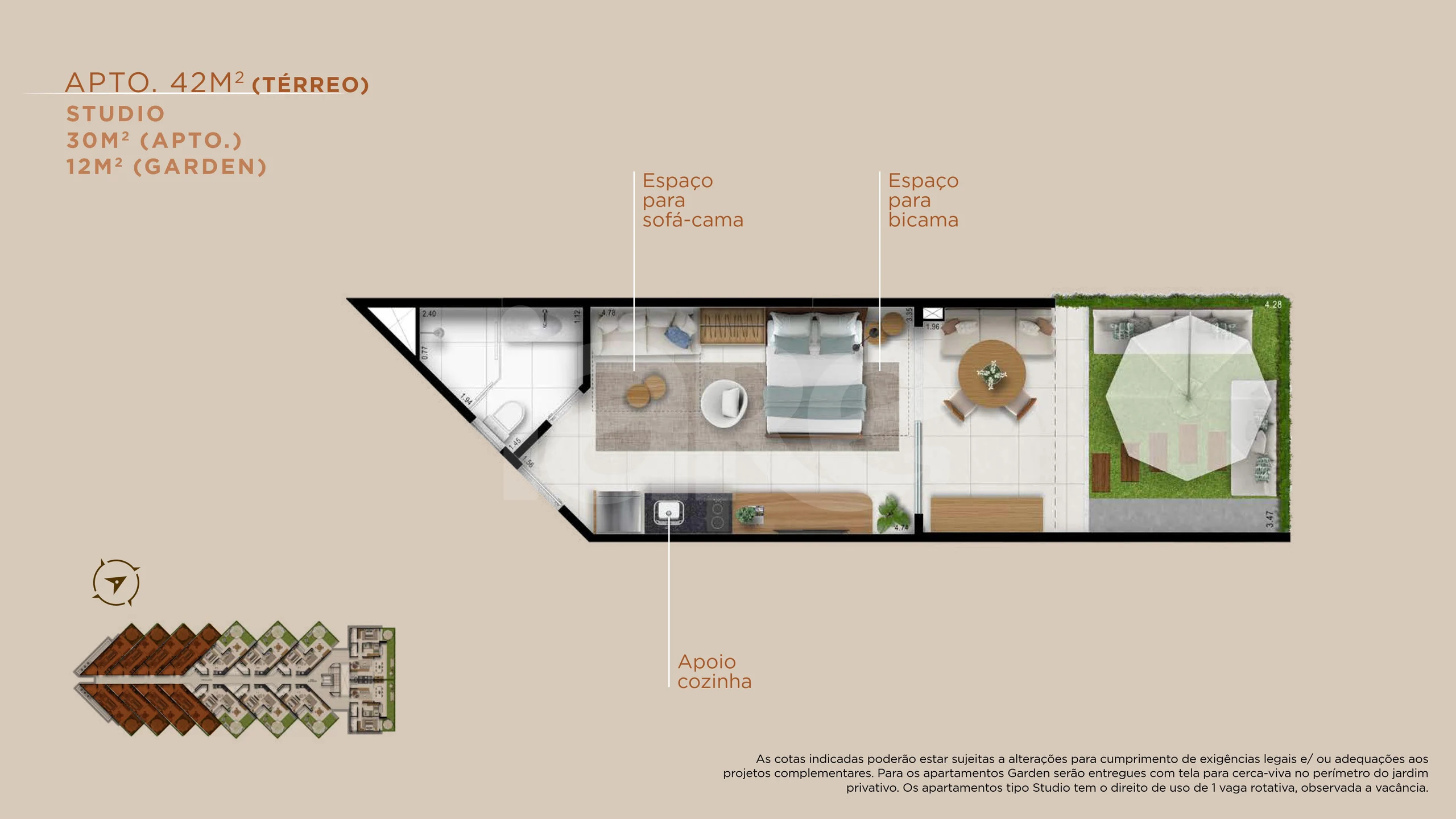 Planta — Studio Garden 42,58 m²