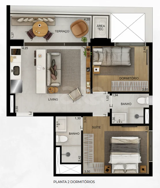 Planta — Apartamento 53,11 m²